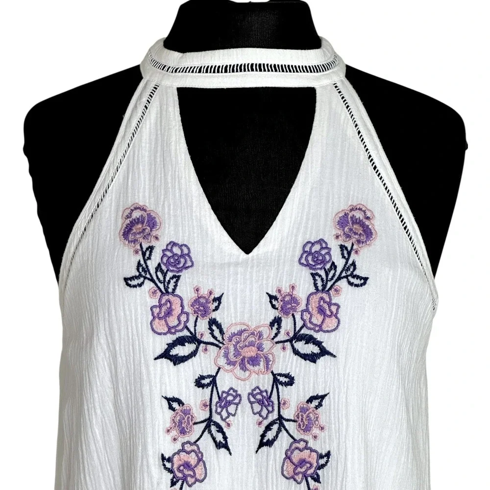 Blue Rain Francesca's White Floral Embroidered Halter Dress Boho Size M - Picture 2 of 13